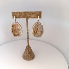 14 Karat White Gold Medium Brazilian Rutilated Quartz Drop Earrings