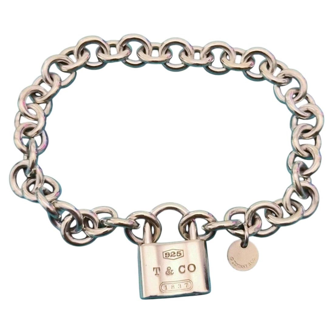Tiffany & Co. 1837 Vorhängeschloss-Anhänger, Gliederarmband aus Sterlingsilber, 7 Zoll im Angebot