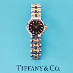 Vintage Tiffany & Co. Tesoro Diamond Black Dial 18k Gold Steel Quartz Watch