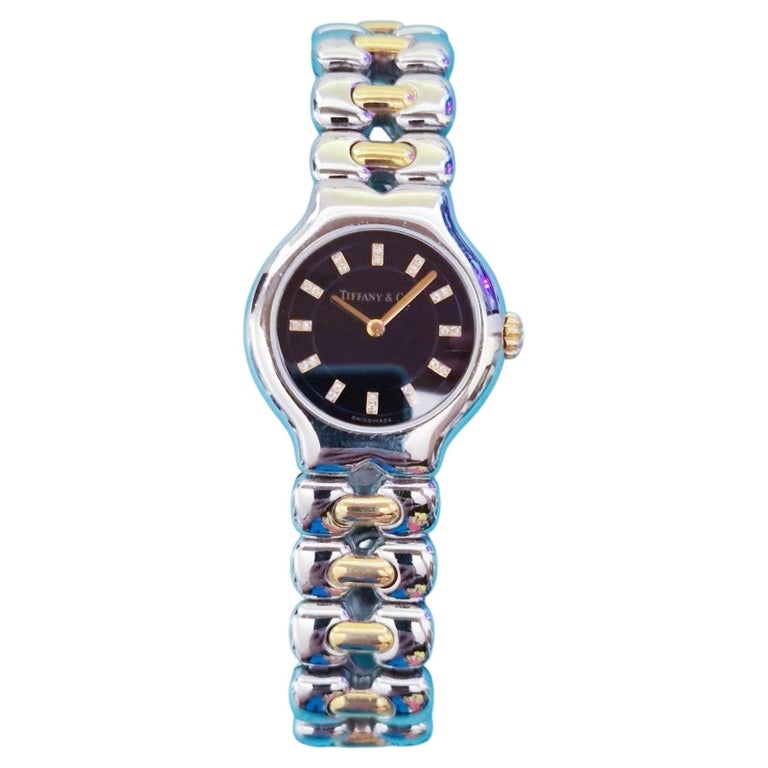 Tiffany & Co. Vintage Tiffany & Co. Tesoro Diamond Black Dial 18k Gold Steel Quartz Watch