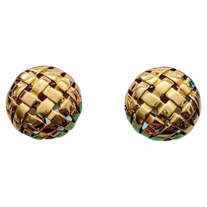 Vintage Tiffany & Co. Vannerie 18k Yellow Gold Basketweave Clip-On Earrings
