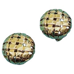 Vintage Tiffany & Co. Vannerie 18k Yellow Gold Basketweave Clip-On Earrings