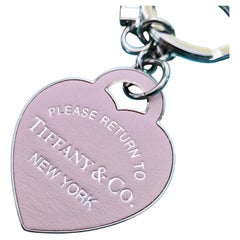 Return to Tiffany & Co. Pink Leather Heart Tag Key Ring Bag Charm