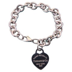 Tiffany & Co. Bracciale Rolo in argento sterling con ciondolo a forma di cuore "Return to Tiffany", 7 pollici