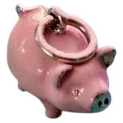 Tiffany & Co. Pink Enamel Pig Sterling Silver Charm Pendant 925