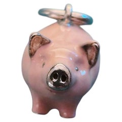 Tiffany & Co. Pink Enamel Pig Sterling Silver Charm Pendant 925