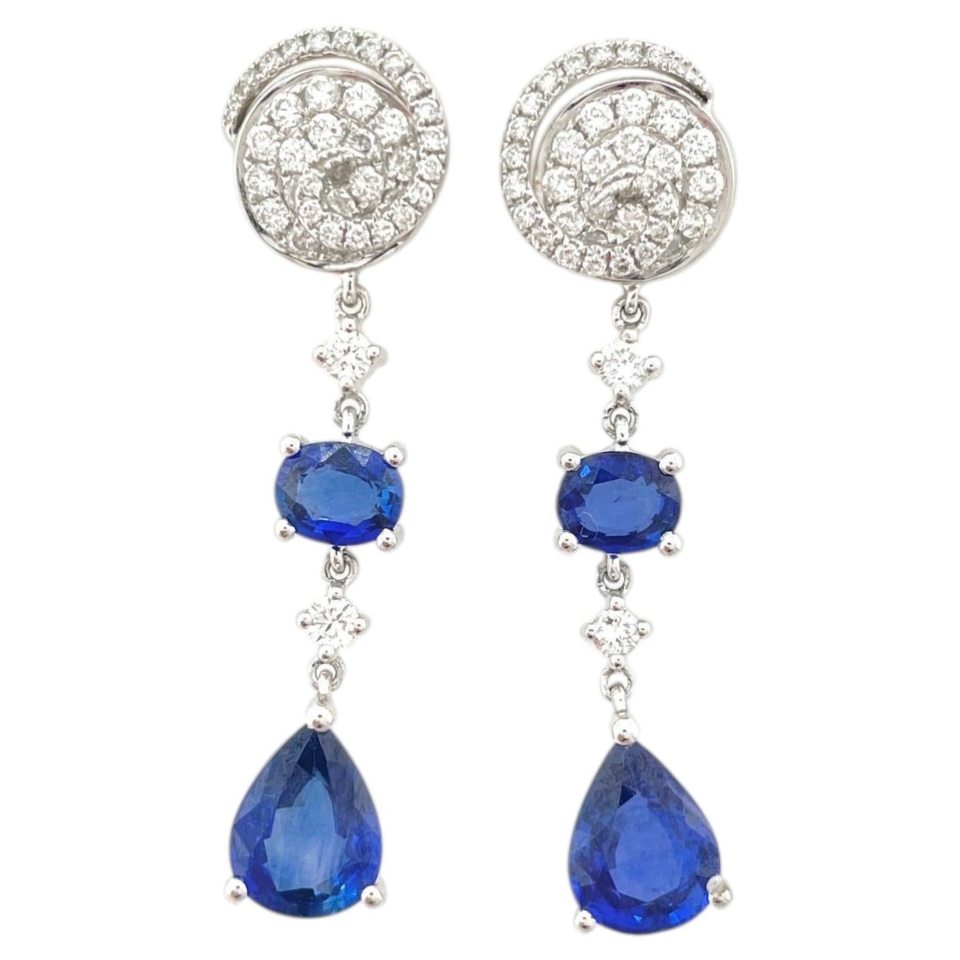 3.61 Carat Saphir Diamond Drop/Dangle Earrings Pear & Oval Cut 18K White Gold