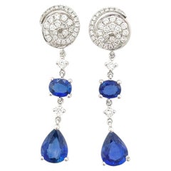 3.61 Carat Saphir Diamond Drop/Dangle Earrings Pear & Oval Cut 18K White Gold