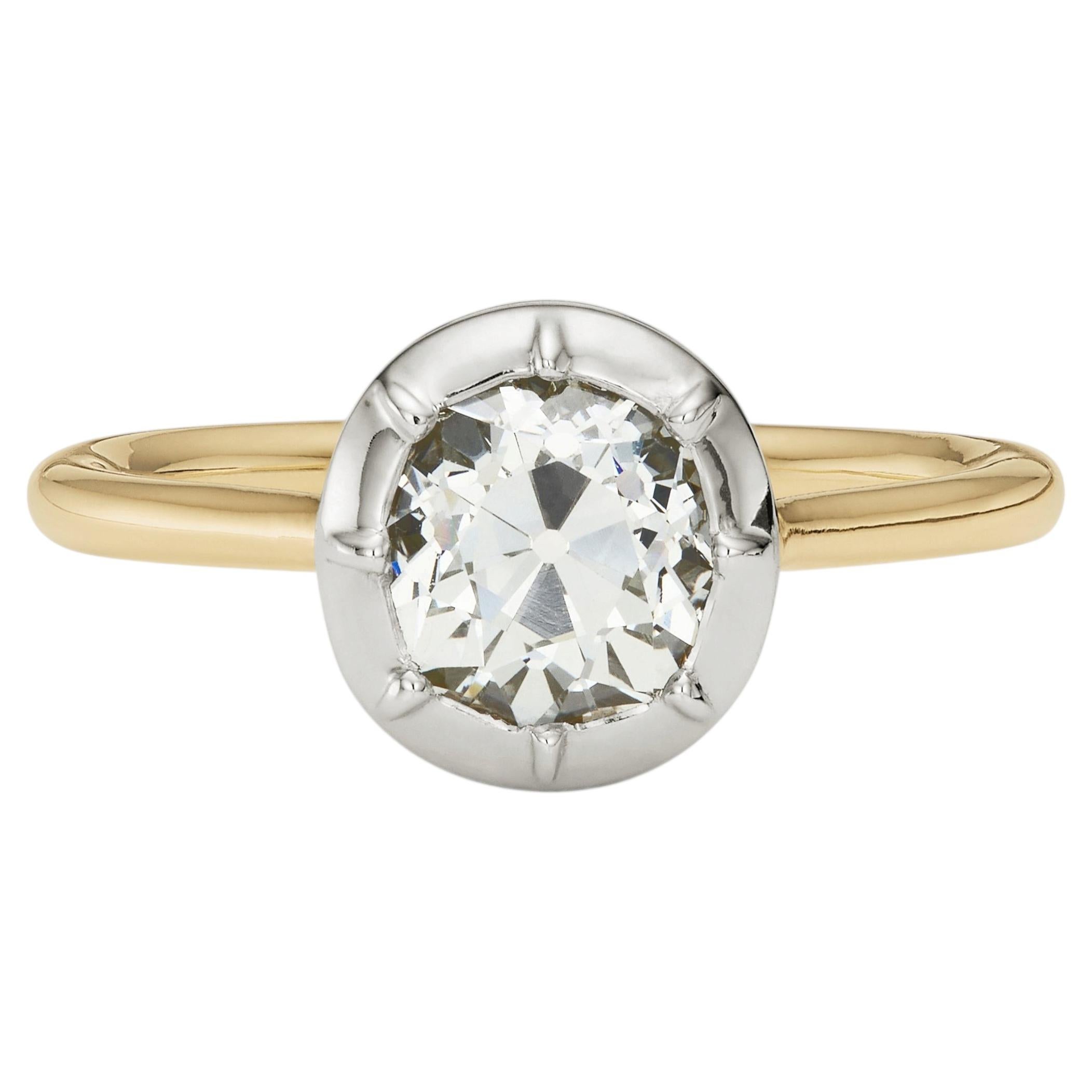 1.50ct Old European Cut Diamond Solitaire Ring 18K Yellow Gold and Platinum