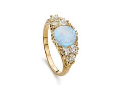 Victorian 0.90ct Opal and 0.90ct Old Mine Cut Diamond 18K Yellow Gold Ring