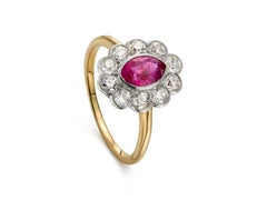 Edwardian 1.00ct Natural Burmese Ruby and 1.00ct Old Mine Diamond Cluster Ring