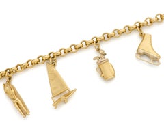 Mid-Century Modern 18K Yellow Gold Sporting Charm Bracelet