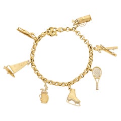 Mid-Century Modern 18K Yellow Gold Sporting Charm Bracelet