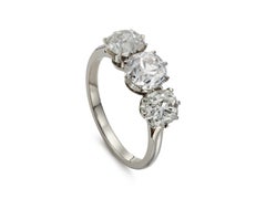 Victorian-style 3.64ct Old Mine-cut Diamond & Platinum 3-Stone Engagement Ring
