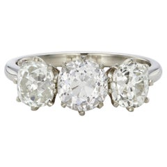 Victorian-style 3.64ct Old Mine-cut Diamond & Platinum 3-Stone Engagement Ring