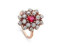 Victorian 0.90ct Ruby & Old Mine-cut 1.80ct Diamond 14K Yellow Gold Cluster Ring