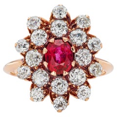 Victorian 0.90ct Ruby & Old Mine-cut 1.80ct Diamond 14K Yellow Gold Cluster Ring