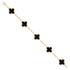 Vintage Van Cleef & Arpels Onyx Alhambra Bracelet in 18K Yellow Gold