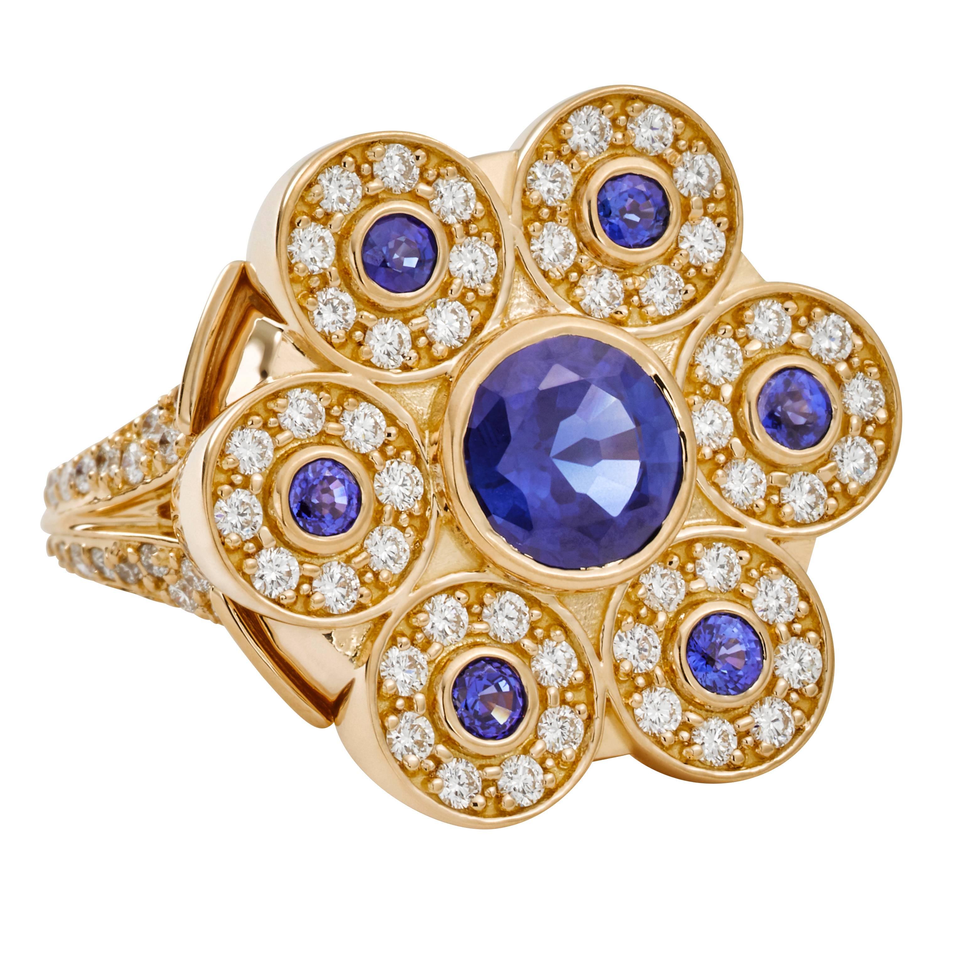 Ceylon Blue Sapphire Diamond Gold Ring For Sale