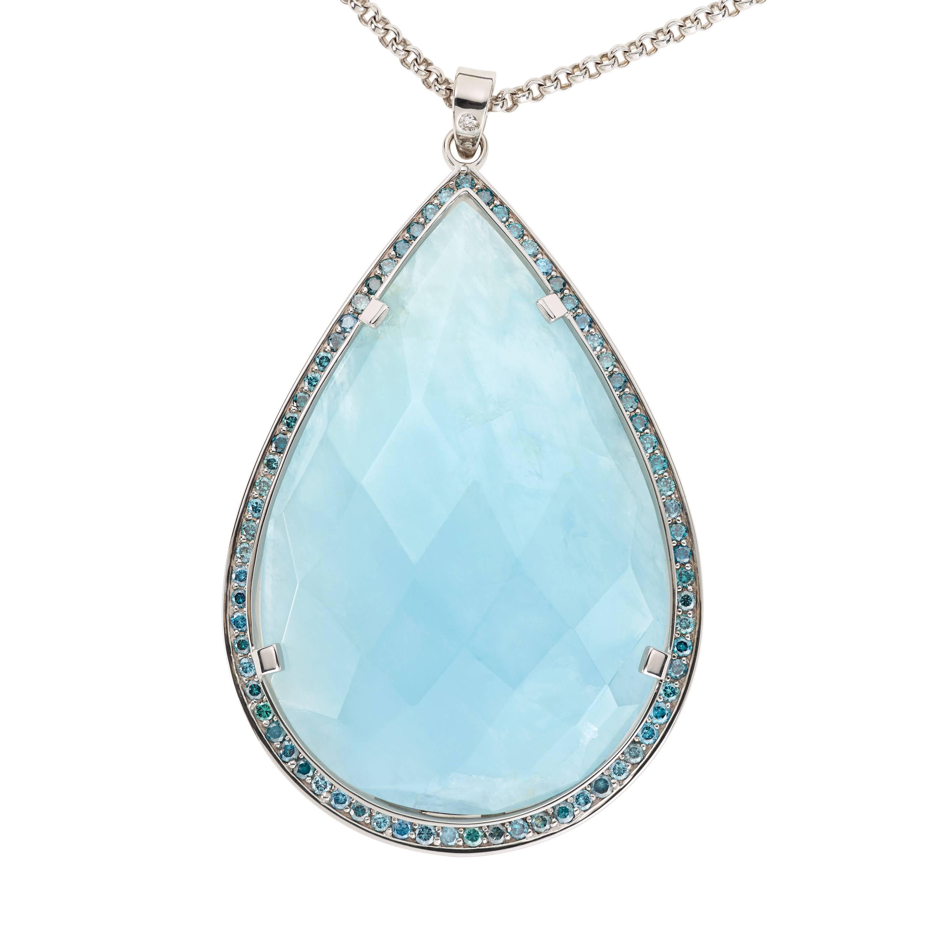 136.07 Carat Aquamarine Blue Diamond Gold Nzari Necklace For Sale