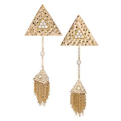 Gilded Tassel White Diamonds Yellow Gold Earrings