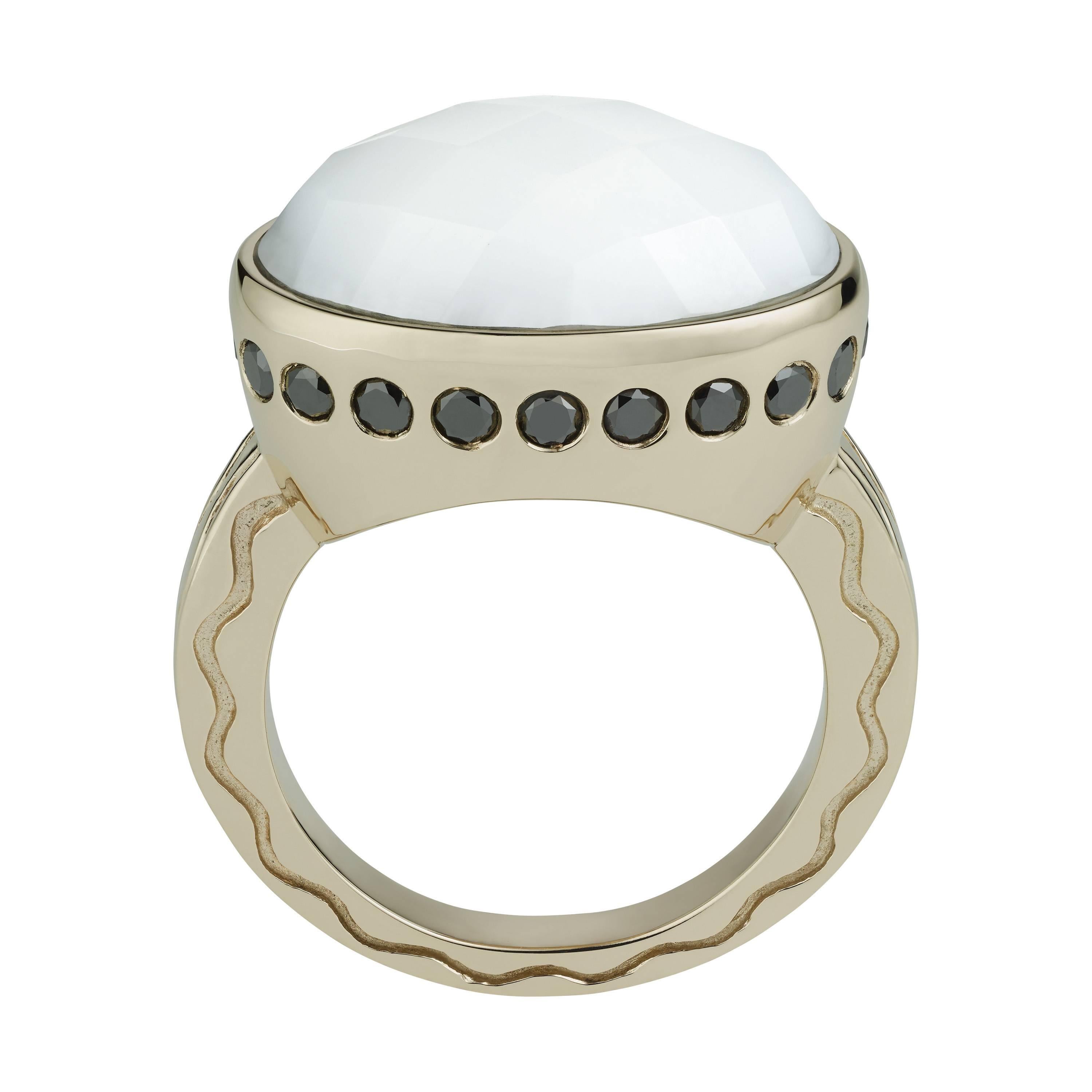 White Opal Black Diamonds White Gold Talas Ring For Sale