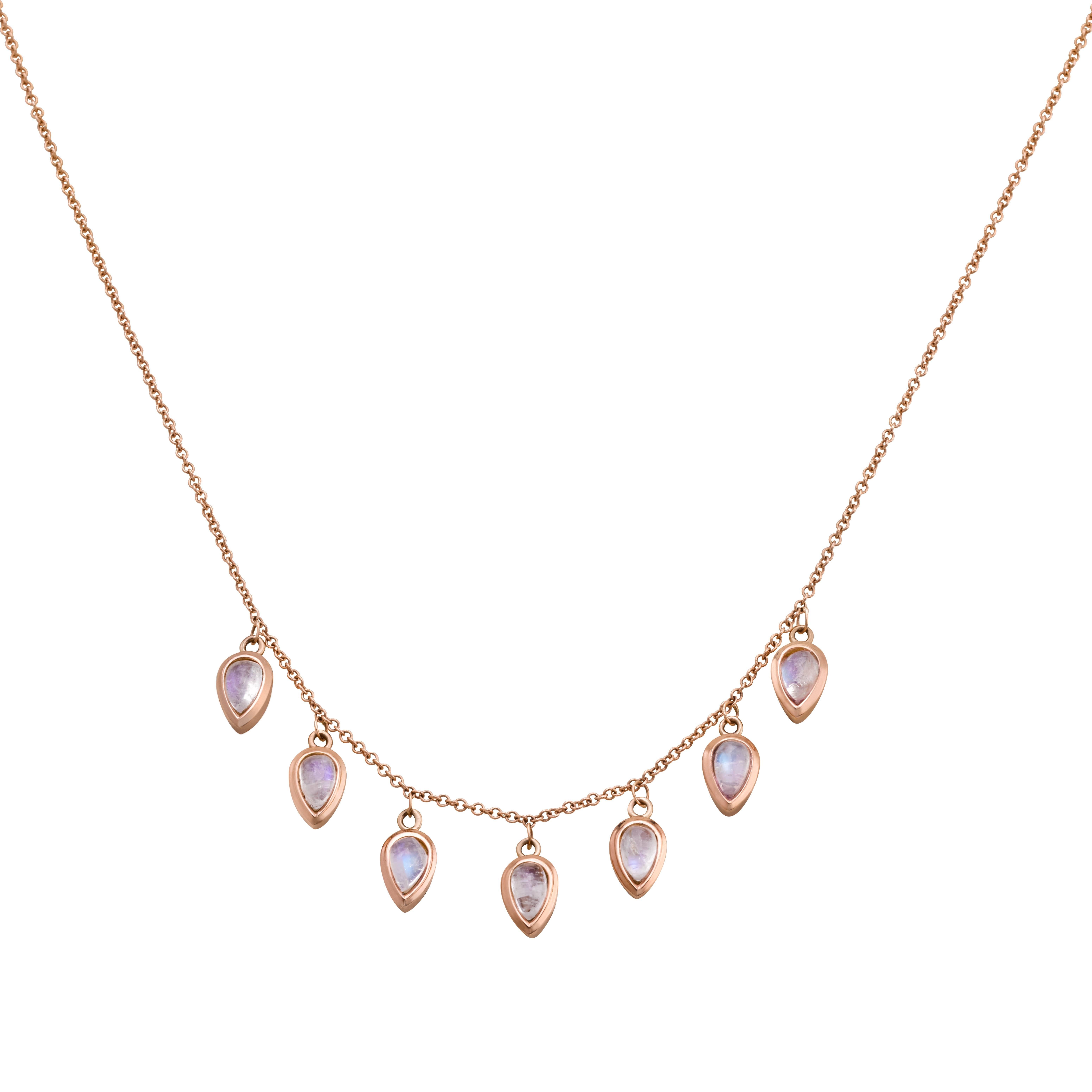 Waterfall Moonstone Rose Gold Necklace For Sale