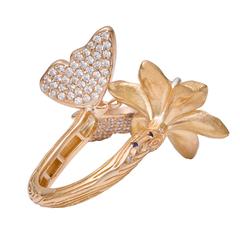 Sapphire Diamond Gold Petal Butterfly Ring