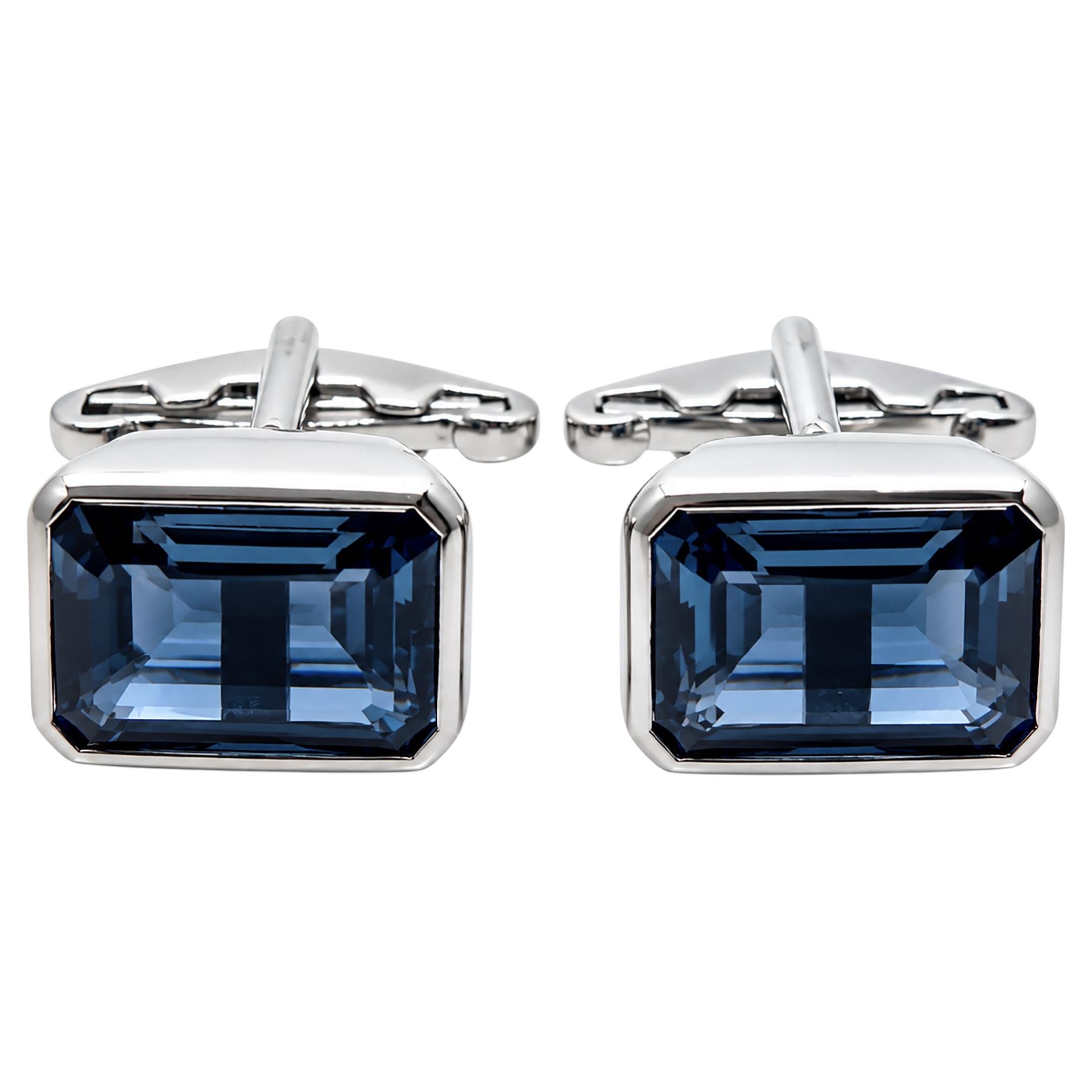18.56 Ct London Blue Topaz Cufflinks 925 Sterling Silver Blue Topaz Cufflinks