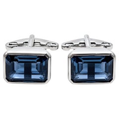18.56 Ct London Blue Topaz Cufflinks 925 Sterling Silver Blue Topaz Cufflinks