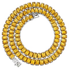 86 Ct Citrine Emerald Cut Necklace 925 Silver Citrine Tennis Necklace 18 Inch