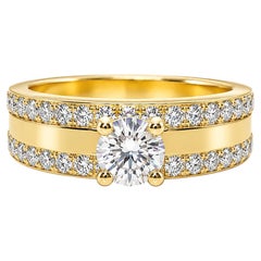 0.50 Ct Diamond Solitaire Band 18K Yellow Gold 0.50 Ct Diamond HI VS Accent Band