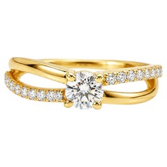 0.25 Ct Diamond Solitaire Band 18K Yellow Gold 0.20 Ct Diamond HI VS Accent Band