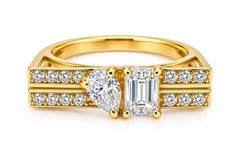 1.0 Ct Natural Diamond HI VS Geometric Gold Band 18K Yellow Gold Unique Band