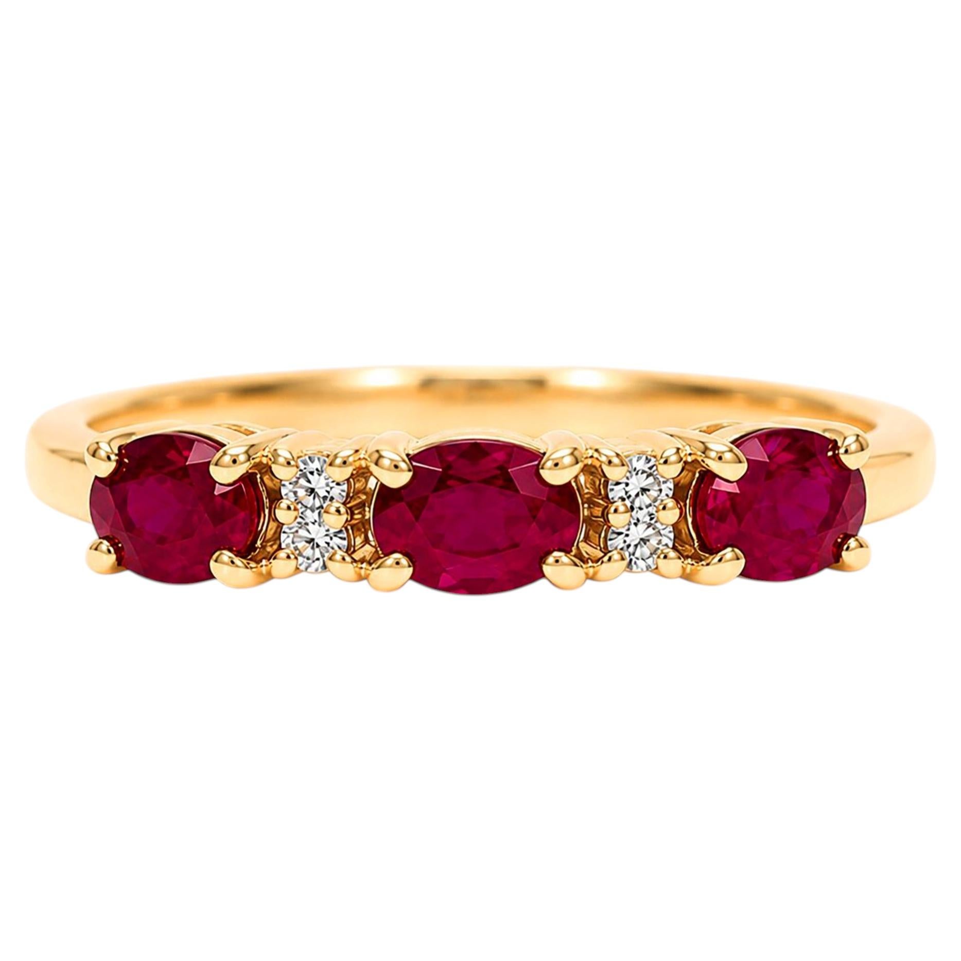 Bague délicate en or 14 carats avec rubis de 0,90 ct et diamant HI VS, pour elle