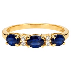 0.90 Ct Sapphire Diamond Delicate Band 14K Gold HI VS Diamond Sapphire Band