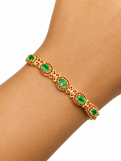 2,50 Karat Smaragd-Blumenarmband aus Gold, 1,50 Karat Rubin aus Mosambik, 14-karätiges Gold, Juhi Jewels