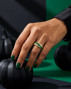 0.70 Ct Emerald Diamond Wedding Ring Channel Set Wavy Pattern 18K Gold Ring