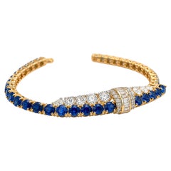 14K Gold Blue Sapphire and Diamond Tennis Bracelet 7 Ct HI VS Diamond Bracelet