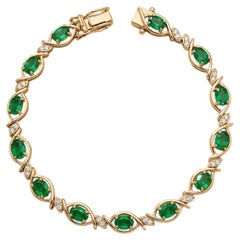 6.5 Ct Emerald Diamond Bridal Bracelet 14K Gold Zambian Emerald Bracelet