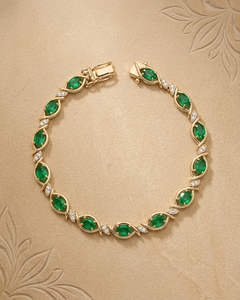 6.5 Ct Emerald Diamond Bridal Bracelet 14K Gold Zambian Emerald Bracelet