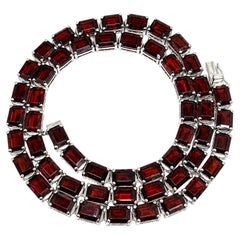 78 Ct Garnet Tennis Necklace 925 Sterling Silver Mens Garnet Necklace JuhiJewels