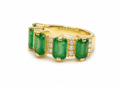 1.90 Ct Natural Zambian Emerald Diamond Wedding Band Five Stone Emerald Ring