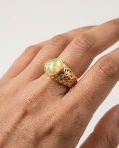 2.50 Ct Opal Art Deco Cocktail Ring 14K Gold Ethiopian Opal Cocktail Ring