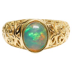 2.50 Ct Opal Art Deco Cocktail Ring 14K Gold Ethiopian Opal Cocktail Ring