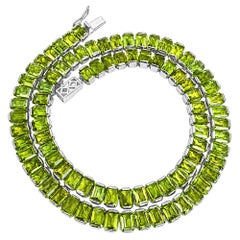 64 Ct Peridot Tennis Necklace 925 Sterling Silver Mens Green Peridot Necklace