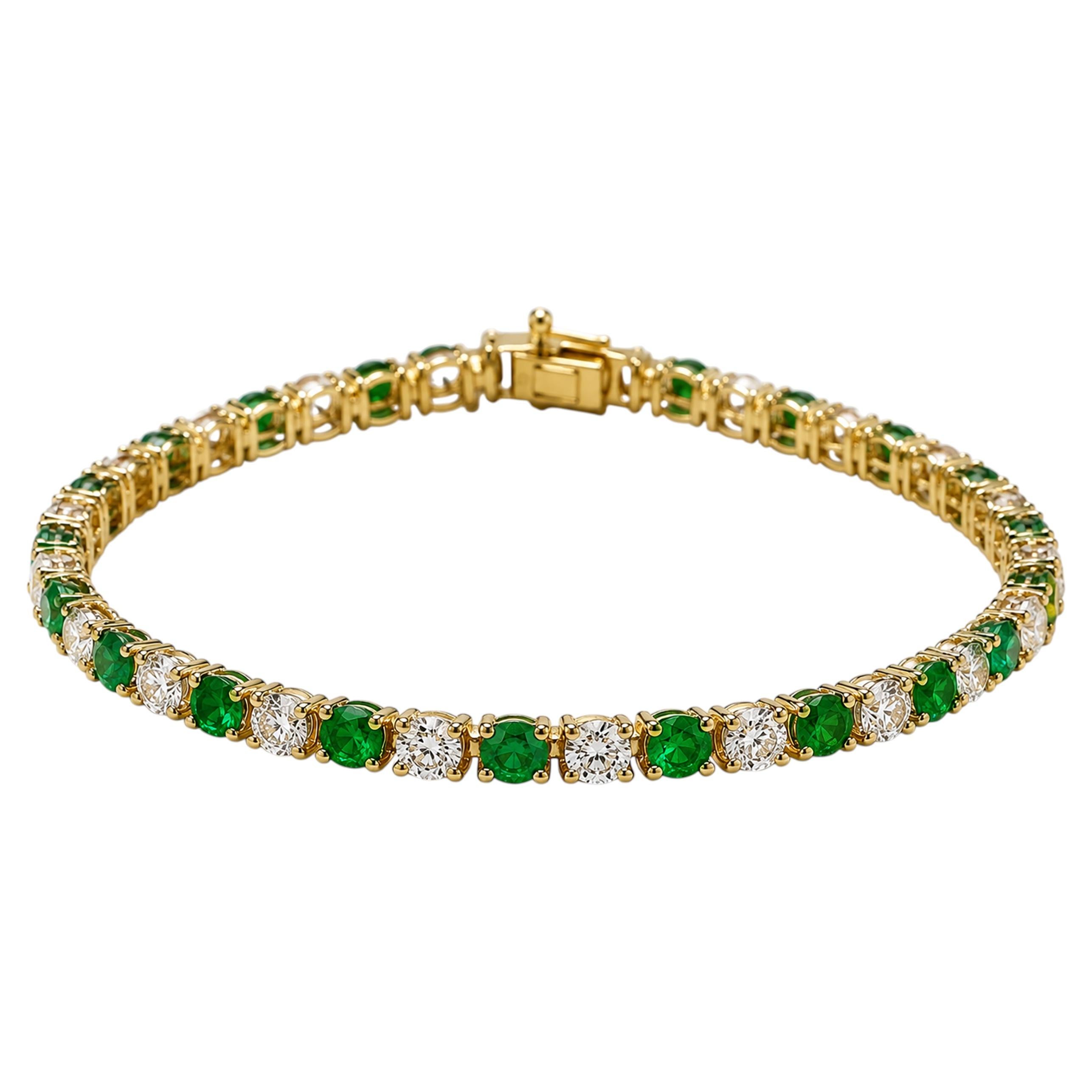3.60 Ct Zambian Emerald Diamond Tennis Bracelet 14K Gold HI VS Diamond Bracelet