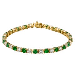 Pulsera tipo «tenis» con diamantes y esmeraldas de Zambia de 3,60 quilates, de oro de 14K, con diamantes HI VS