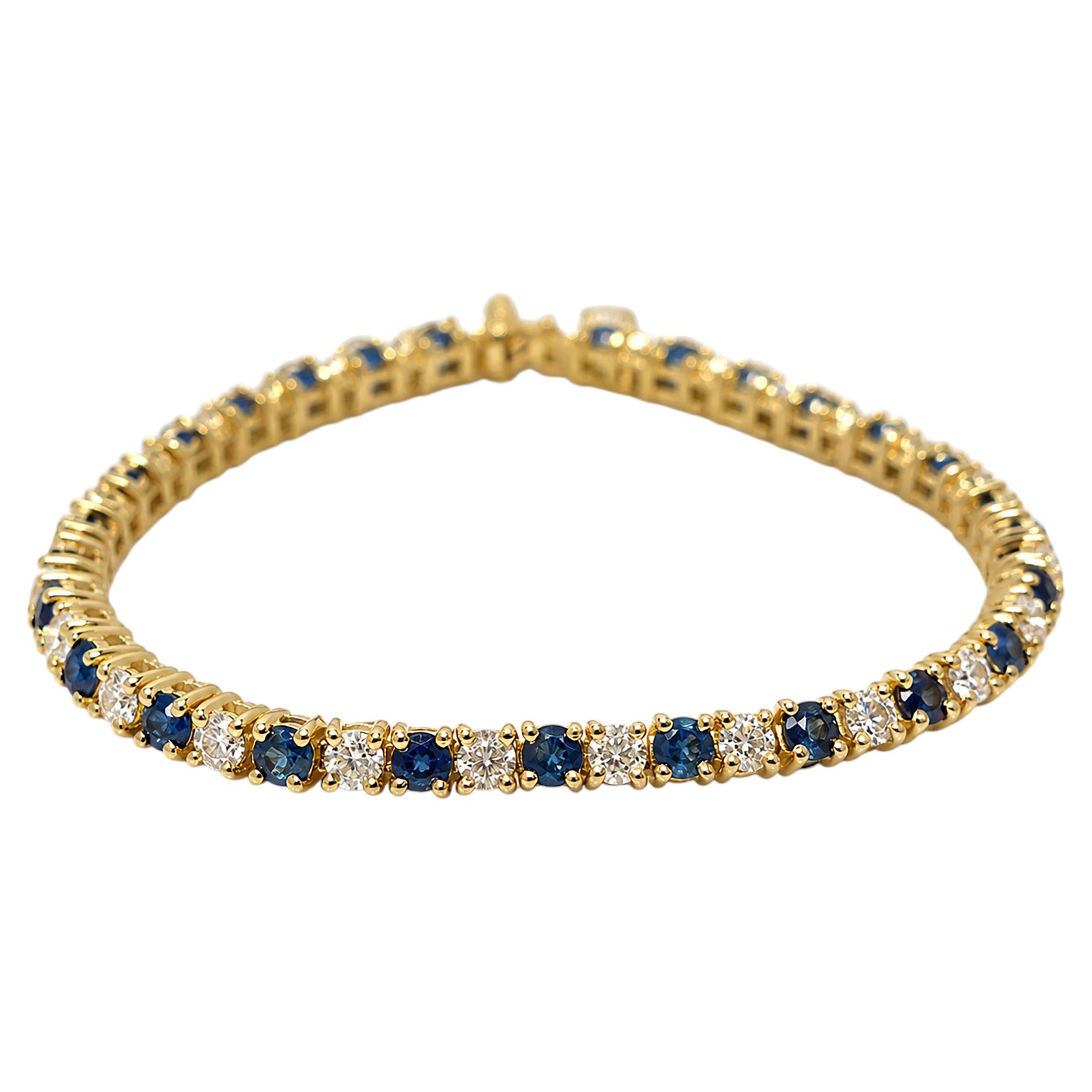 4.50 Ct Blue Sapphire Diamond Tennis Bracelet 14K Gold HI VS Diamond Bracelet