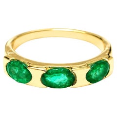 1.70 Ct Natural Zambian Emerald Band 14k Gold Half Bezel Set Emerald Band